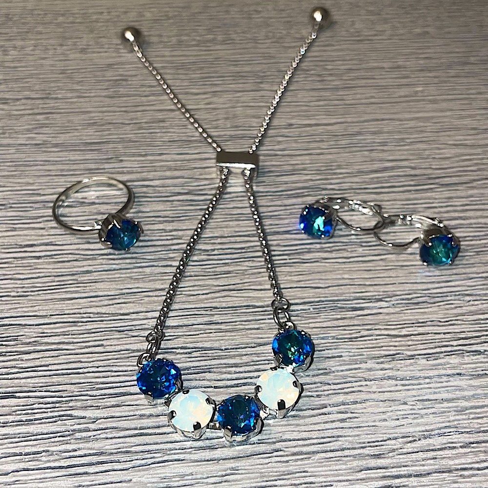 Sterling Silver Swarovski Turquoise Jewelry Set. Anklet, Earrings, Ring - Picture 10 of 14